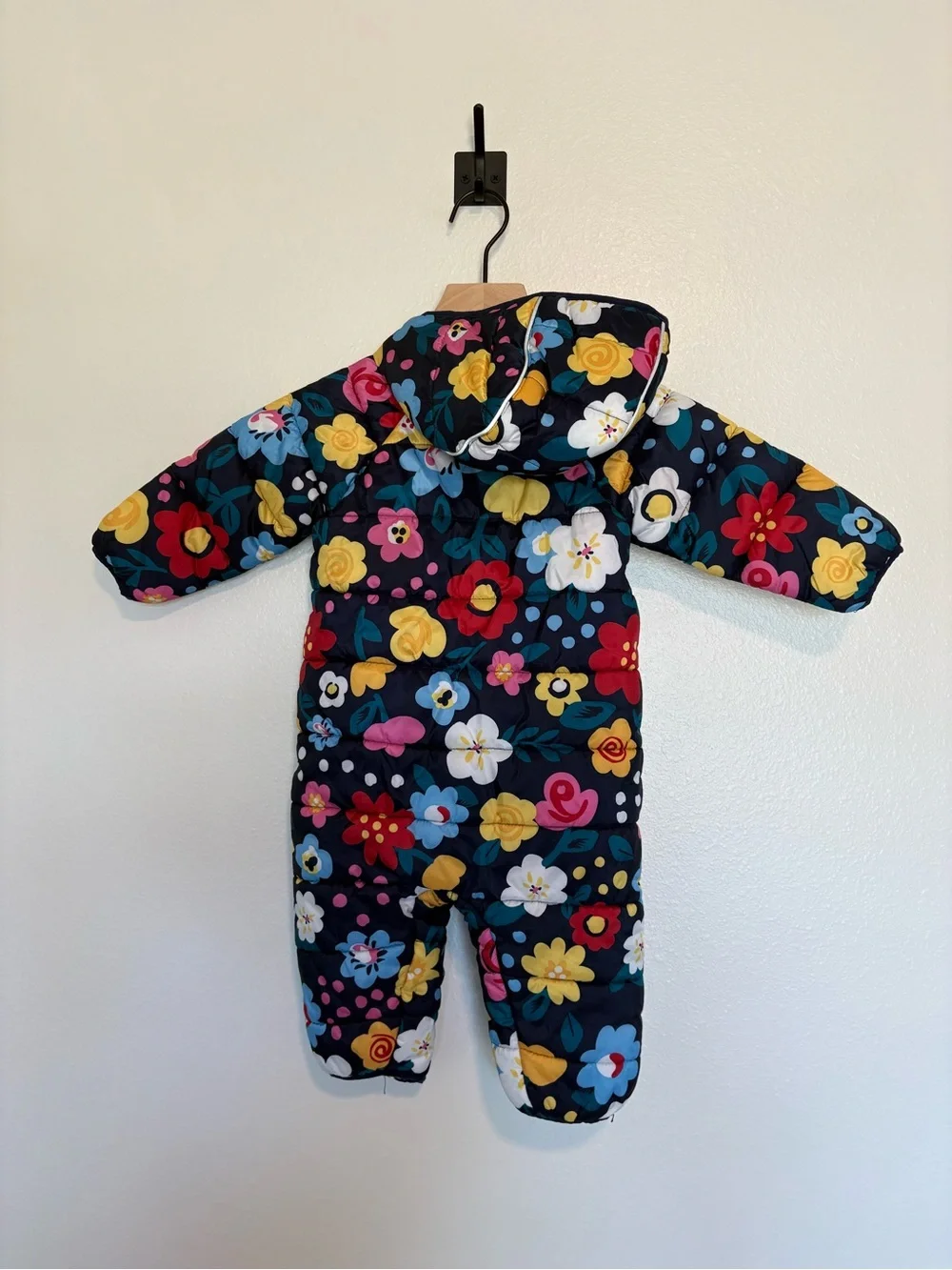 Girl's Hanna Andersson Floral Puffer One Piece Snow Suit Navy 6-12 Months